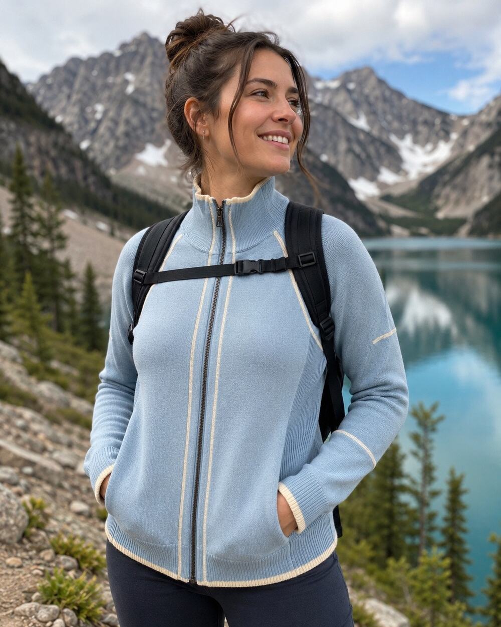 Alpine Designs Merino Wool Blend Full Zip Sweater Jacket Blue M Outdoor Apres